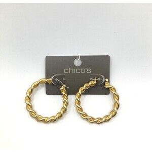 CHICO'S Classic Versatile Warm Gold Tone Braided Twisted Hoop Earrings ~1"